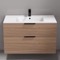 40 Inch Walnut Floating Bathroom Vanity, Ceramic Sink, Counter Space, 2 Drawers